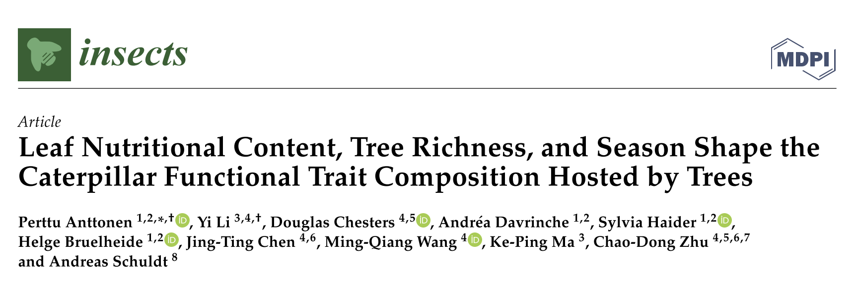 Leaf nutritional content, tree richness, and season shape the caterpillar functional trait composition hosted by trees